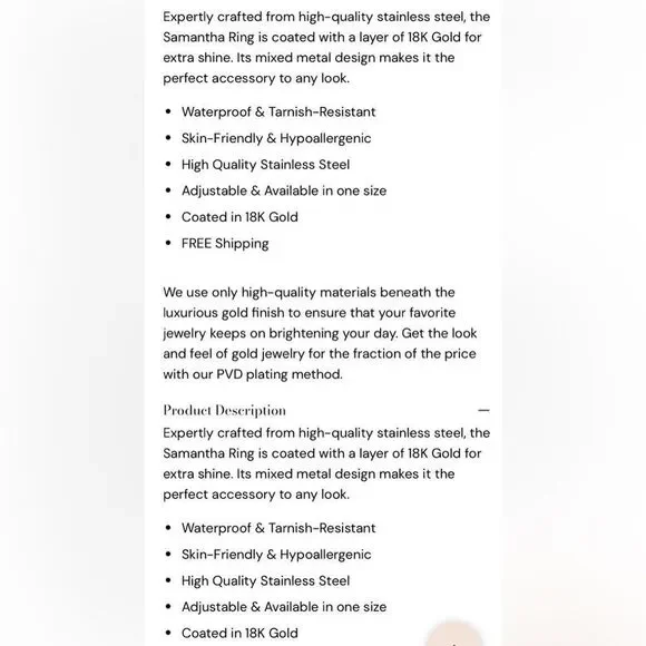 Samantha 18K Gold-Plated Adjustable Ring Retail $58.00 - Picture 9 of 9